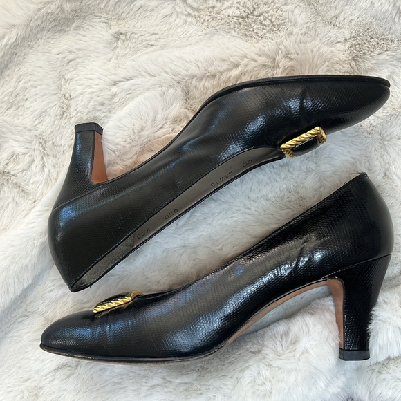 Salvatore Ferragamo Vintage Black Snakeskin Heels size 6.5 - Picture 5 of 11